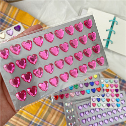 Plastic Rhinestone Self-Adhesive Stickers, Waterproof Bling Faceted Heart Crystal Decals for Party Decorative Presents, Kid's Art Craft, Fuchsia, 75x150mm(WG27965-07)