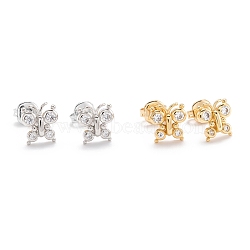 Brass Micro Pave Clear Cubic Zirconia Stud Earrings, with Ear Nuts, Long-Lasting Plated, Butterfly, Mixed Color, 9.5x9x3mm, Pin: 1mm(EJEW-F264-13)