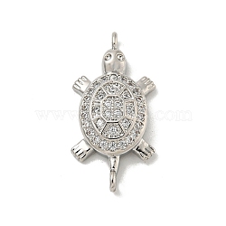 Brass Pave Clear Cubic Zirconia Sea Animal Connector Charms, Tortoise Links, Platinum, 11.5x23.5x5mm, Hole: 1.4mm(KK-N254-128P)