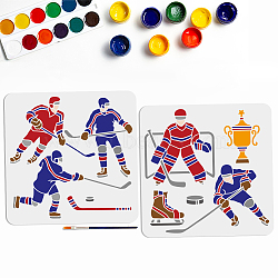 US 1 Set PET Hollow Out Drawing Painting Stencils, with 1Pc Art Paint Brushes, for DIY Scrapbook, Photo Album, Ice Hockey, 300x300mm, 2pcs/set(DIY-MA0003-98B)