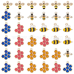 Alloy Pendants, with Enamel and Rhinestone, Honeycomb & Bees, Mixed Color, 36pcs/box(ENAM-SC0001-80)