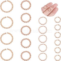 60Pcs 4 Styles 304 Stainless Steel Jump Rings, Open Jump Rings, Twisted, Rose Gold, 6~12x1~1.5mm, Inner Diameter: 4~9mm, 15pcs/style(STAS-UN0038-41)