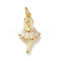 Rack Plating Brass Micro Pave Clear Cubic Zirconia Pendants, Long-Lasting Plated, Lead Free & Cadmium Free, Dancing Girl, with Jump Ring, Real 18K Gold Plated, 21x11.5x3mm, Hole: 3.5mm(KK-K373-15G)