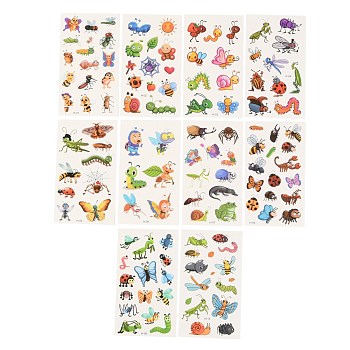 Cartoon Body Art Tattoos, Temporary Tattoos Paper Stickers, Insect, Mixed Color, 12x6.8x0.025cm, Stickers: 10~38x10~37mm, 10sheets/set