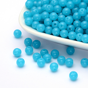 Fluorescent Acrylic Beads, Round, Dodger Blue, 6mm, Hole: 1.5mm, about 3850pcs/500g