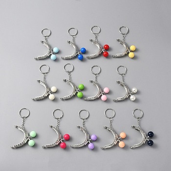 Iron Purse Frame Handle Keychain, with Plastic Beads, Platinum, 10.5cm, 1pc/color, 13 colors, 13pcs/set