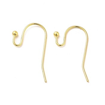 Brass Earring Hooks, Ear Wire, Lead Free and Cadmium Free, Golden, Size: about 11mm wide, 22mm long, 0.75mm thick, Ball: 2mm in diameter