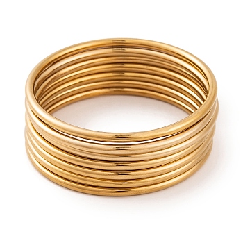 7 cs PVD Vacuum Plating 304 Stainless Steel Bangles Set for Women, Golden, 2mm, Inner Diameter: 2-1/2 inch(6.5cm)