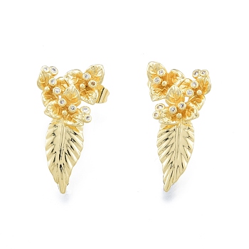 Clear Cubic Zirconia Flower of Life Dangle Stud Earrings, Brass Jewelry for Women, Golden, 26x14x5mm, Pin: 0.6mm