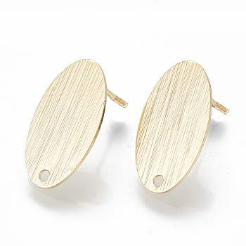 Brass Stud Earring Findings, with Loop, Oval, Nickel Free, Real 18K Gold Plated, 18.5x10.5mm, Hole: 1.4mm, Pin: 0.8mm