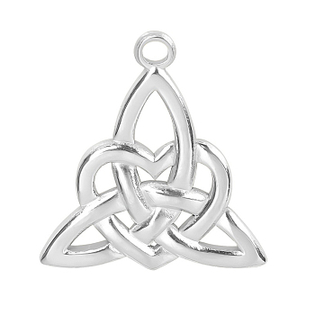 201 Stainless Steel Pendants, Heart with Trinity Knot Charms, Stainless Steel Color, 27x25x3mm, Hole: 2mm