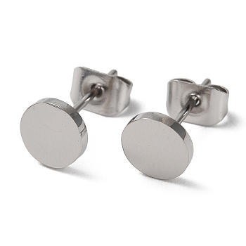 304 Stainless Steel Stud Earrings for Women, Stainless Steel Color, Flat Round, 6mm