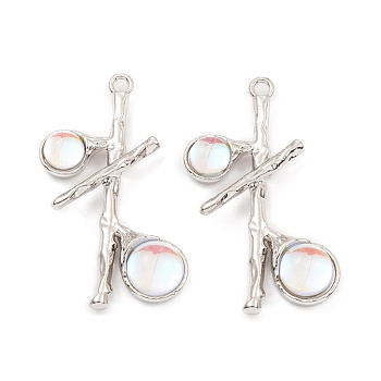 Resin Pendants, Tree Charms with Rack Plating Platinum Plated Alloy Findings, Long-Lasting Plated, Lead Free & Cadmium Free, Clear, 37x23x6.5mm, Hole: 2mm