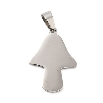 304 Stainless Steel Pendants, Stamping Blank Tag, Mushroom Charm, Stainless Steel Color, 28x19x1.5mm, Hole: 7x4mm