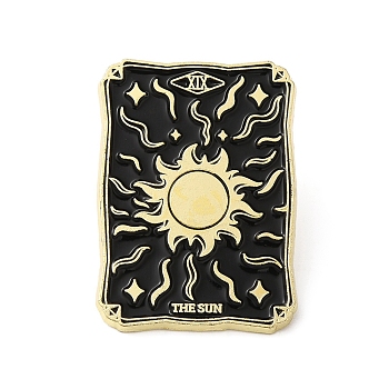 Alloy Brooch, Enamel Pins, Light Gold, Tarot Card Badges, The Sun, Black, 30.5x21.5x1.5mm