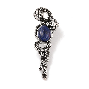 Natural Lapis Lazuli Pendants, with Alloy  Findings, Antique Silver, 61.5x20x8mm, Hole: 9.5x7mm
