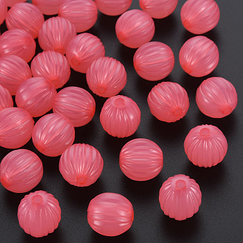 Imitation Jelly Acrylic Beads, Corrugated Beads, Round, Salmon, 14x13mm, Hole: 2.5mm, about 356pcs/500g