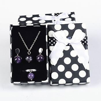Rectangle Polka Dot Printed Cardboard Jewelry Boxes, Sponge inside, with Bowknot, White, 80x50x27mm