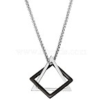 304 Stainless Steel Triangle & Rhombus Pendant Necklace with Box Chains, Punk Hip Jewelry for Women, Gunmetal & Stainless Steel Color, 23.62 inch(60cm)(JN1045B)