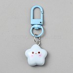 Resin Pendant Keychains, with Alloy Swivel Clasps, Star with Smiling Face Pattern, Deep Sky Blue, 61mm(KEYC-WH0053-024A-03)