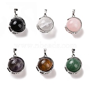 Natural Mixed Stone Pendants, Ball Sphere Charms with Platinum Tone Brass Findings, 24x21x18mm, Hole: 8x5mm(G-A212-01P)