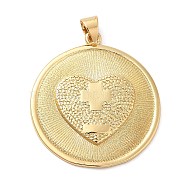 Rack Plating Brass Pendants, Long-Lasting Plated, Cadmium Free & Lead Free, Flat Round with Heart Charm, Real 18K Gold Plated, 28.5x25.5x3mm, Hole: 3.5x4mm(KK-I706-07G)