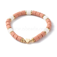Handmade Polymer Clay Beads Stretch Bracelets, with Brass Beads, Heart, Camel, Inner Diameter: 2~2-1/8 inch(5.2~5.3cm)(BJEW-JB06423-05)