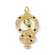 Brass Micro Pave Cubic Zirconia Pendants, Snake Charm, Golden, 28.5x14.5x3mm, Hole: 3mm(KK-P224-07G)