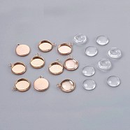 DIY Pendant Making, 304 Stainless Steel Pendant Cabochon Settings and Glass Cabochons, Half Round, Clear, Rose Gold, 9.5~10x3.5mm(DIY-X0098-09RG)