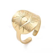 304 Stainless Steel Evil Eye Open Finger Ring, Wide Band Cuff Ring for Women, Golden, 3~17mm, Inner Diameter: US Size 7(17.2mm)(RJEW-C057-06G)