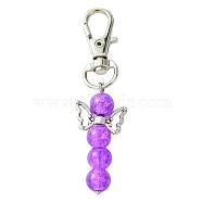 Angel Glass Pendant Decorations, with Alloy Swivel Clasps, Purple, 67mm(HJEW-YW00009-01)