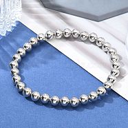 Brass Beaded Stretch Bracelets for Men Women, Platinum, 1/4 inch(0.6cm), Inner Diameter: 2-1/8 inch(5.5cm)(BJEW-G736-08P)