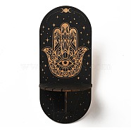 Wooden Wall-Mounted Small Crystal Display Shelf, Witch Hanging Crystal Holder, for Crystal Dowsing Pendulum Pendant Storage, Hamsa Hand, Oval: 21.4x9.4x0.25cm, Hole: 13x2.5mm, 1pc(AJEW-L090-A04)