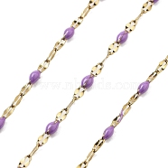 Ion Plating(IP) 304 Stainless Steel Dapped Chains, with Enamel, Soldered, with Spool, Lilac, 11x2x2mm, about 32.81 Feet(10m)/Roll(CHS-K018-18G-08)