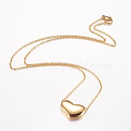 304 Stainless Steel Pendant Necklaces, with Lobster Clasps, Heart, Golden, 18.11 inch(46cm)(NJEW-D277-34G)