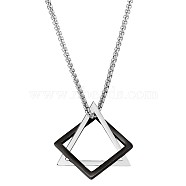 304 Stainless Steel Triangle & Rhombus Pendant Necklace with Box Chains, Punk Hip Jewelry for Women, Gunmetal & Platinum, 25.20 inch(64cm)(JN1045B)