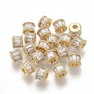 Brass Micro Pave Cubic Zirconia Beads, Column, Real 18K Gold Plated, Clear, 7x5.5mm, Hole: 2.5mm(X-ZIRC-D116-06)