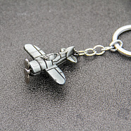 Alloy Imitation Airplane Keychain, Antique Silver, 4.6x4.7cm(KEYC-PW0002-077A-02)