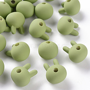 Acrylic Beads, Rubberized Style, Half Drilled, Rabbit, Yellow Green, 19x16.5x14.5mm, Hole: 3.5mm(OACR-S039-02-83)