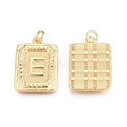 Brass Pendants, with Jump Rings, Cadmium Free & Nickel Free & Lead Free, Rectangle with Letter, Real 18K Gold Plated, Letter.E, 22.5x16x2mm, Jump Ring: 5x1mm, 3mm inner diameter(KK-N232-512E)