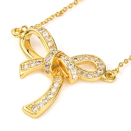 Brass Micro Pave Clear Cubic Zirconia Bowknot Pendant Necklaces, Cable Chain Neckalces for Women, Lead Free & Cadmium Free, Golden, 17.44 inch(44.3cm)(NJEW-F326-04G)