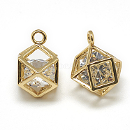 Brass Cubic Zirconia Charms, Polyhedron, Clear, Real 18K Gold Plated, 13x8x10mm, Hole: 1mm(KK-T032-033G)