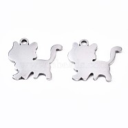 201 Stainless Steel Charms, Laser Cut Pendants, Cat, Stainless Steel Color, 13.5x15x1mm, Hole: 1.4mm(STAS-S110-094P)