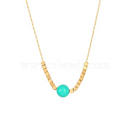 Stainless Steel Pendant Necklace for Women, Round & Cube, Golden, Aquamarine, 15-3/4 inch(40cm)(PP8102-1)