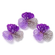 Glass Beaded Cabochons, Cluster Beads, with Golden Plated Brass Perforated Disc Settings, Flower, Dark Violet, 14x40x34mm(FIND-G058-03C)