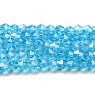 Transparent Electroplate Glass Beads Strands, Pearl Luster Plated, Faceted, Bicone, Deep Sky Blue, 3.5mm, about 108~123pcs/strand, 12.76~14.61 inch(32.4~37.1cm)(GLAA-F029-3mm-C19)