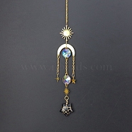 Natural Obsidian Star Sun Catcher Hanging Ornaments with Brass Sun, for Home, Garden Decoration, Golden, 400mm(HJEW-PW0002-13D)