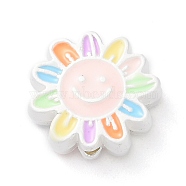 Alloy Enamel Beads, Silver, Flower Beads, Colorful, 12.5x13x4mm, Hole: 1.6mm(FIND-G072-01A)