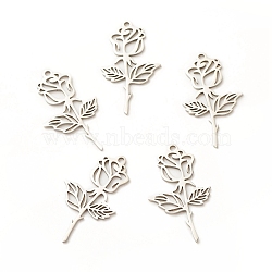 Non-Tarnish 201 Stainless Steel Pendants, Rose, Stainless Steel Color, 27x15x1mm, Hole: 1.5mm(STAS-G258-06P)