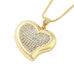 Brass Micro Pave Clear Cubic Zirconia Pendant Necklaces for Women, Real 18K Gold Plated, Heart, 17.72 inch(45cm), Pendant: 20x22mm(NJEW-M009-04G-D)